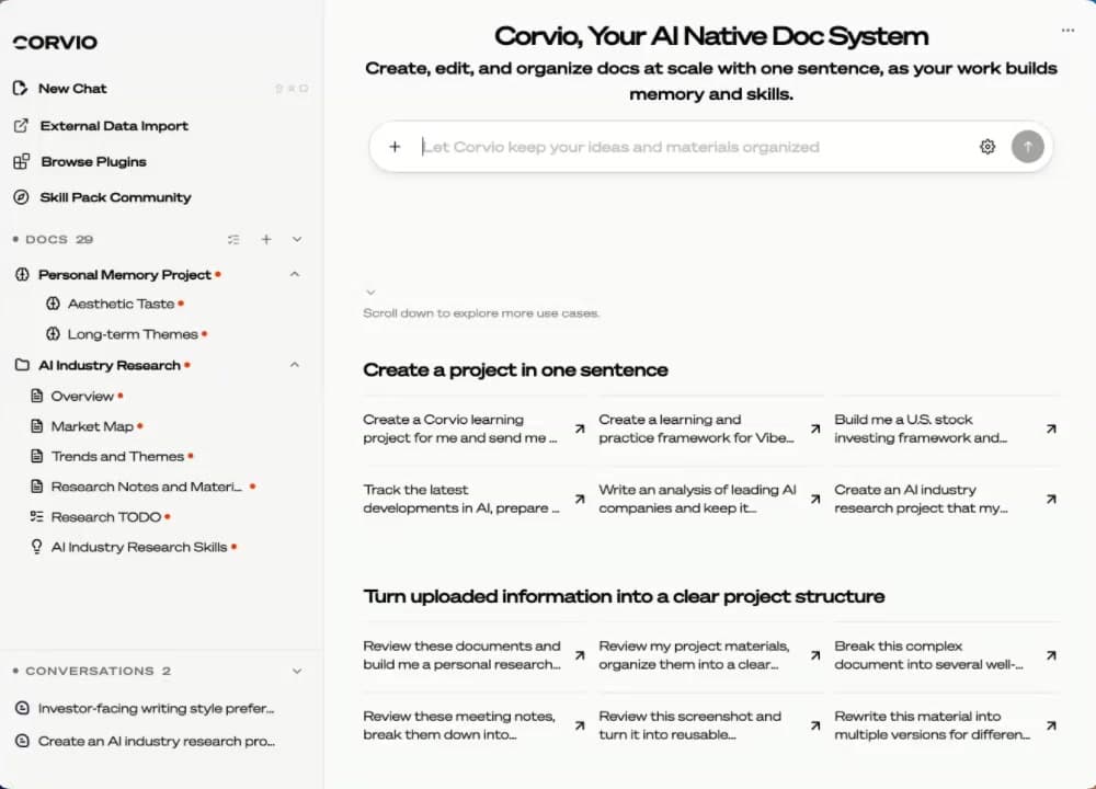 After: Corvio automatically manages documents from your instructions, keeping information clear, organized, and in sync — without the document overhead.